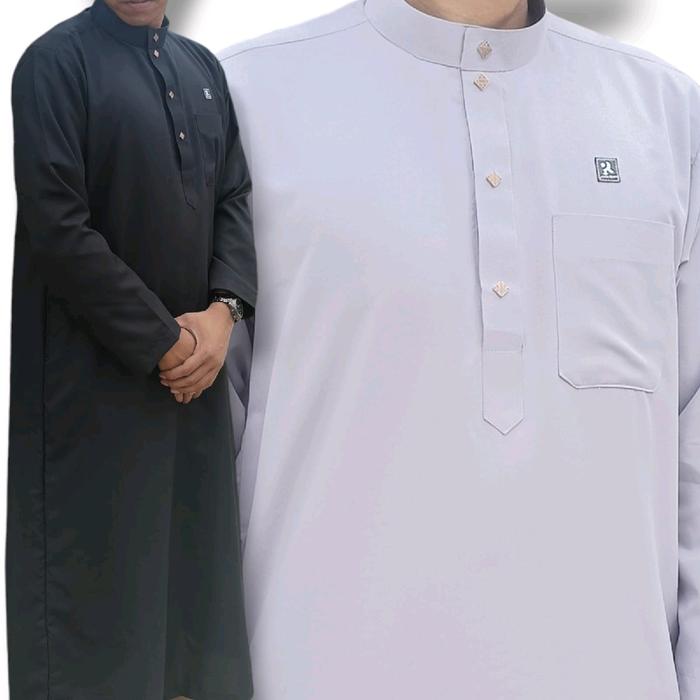 Jubah Afsheen lengan pendek Panjang Hitam pria dewasa polos Gamis Muslim Katun