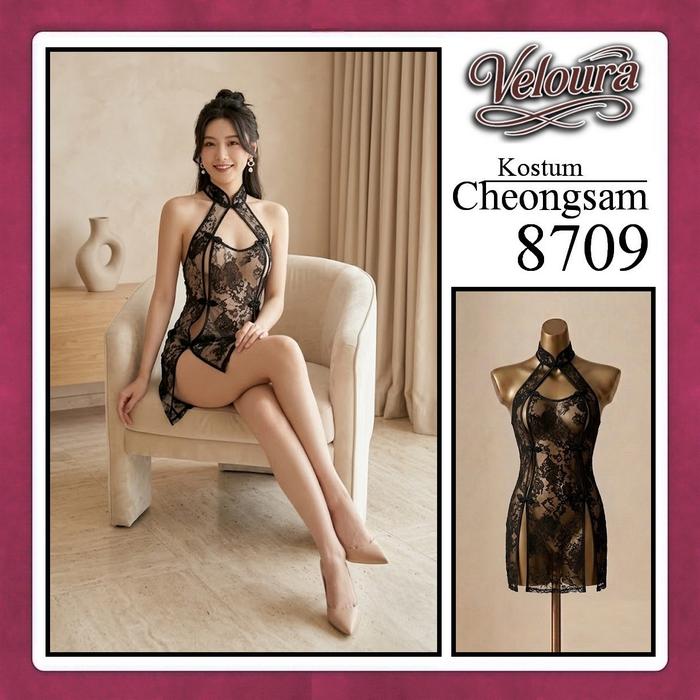 Veloura Pakaian Chongsam Mini - 8709 - Kostum Lingerie Sexy Dress model Baju China Cheongsam
