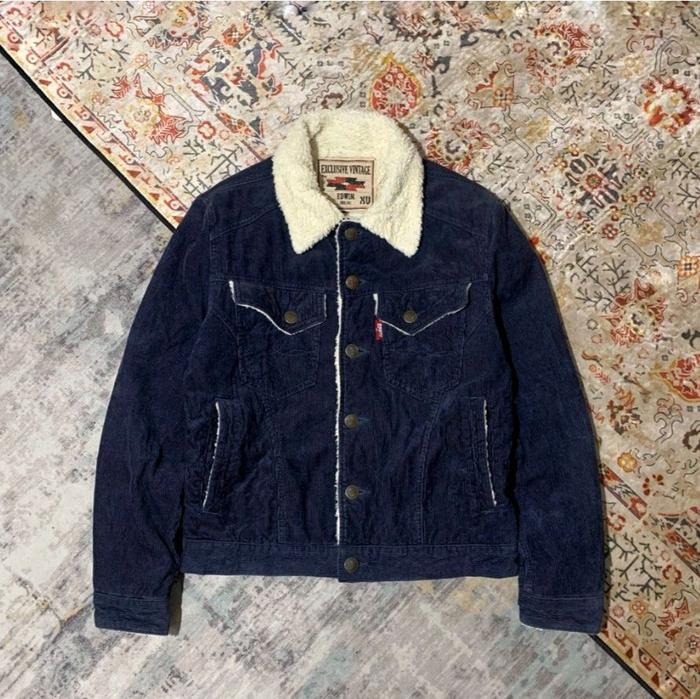 jaket trucker corduroy kerah sherpa exclusive vintage edwin japan like new