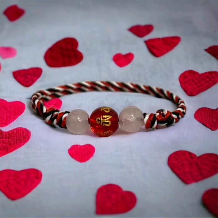 GELANG TRIDATU CINTA KASIH JODOH BAHAGIA (SEMARA RATIH) RED AGATE DAN ROSE QUARTZ ASLI BALI