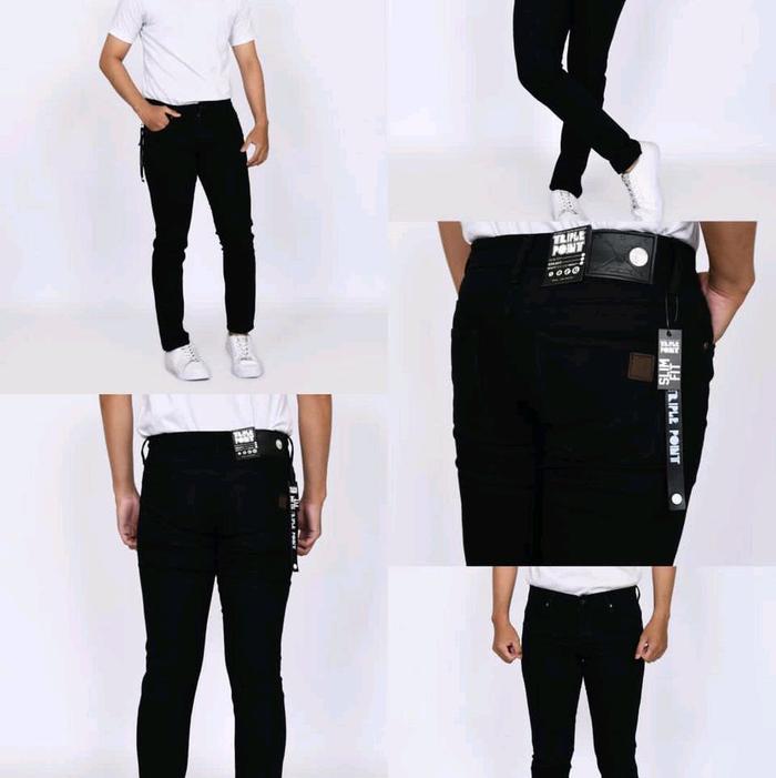 Celana jeans pria slimfit original triple poin Panjang Hitam Skinny Denim Distro Stretch Dewasa Cowo