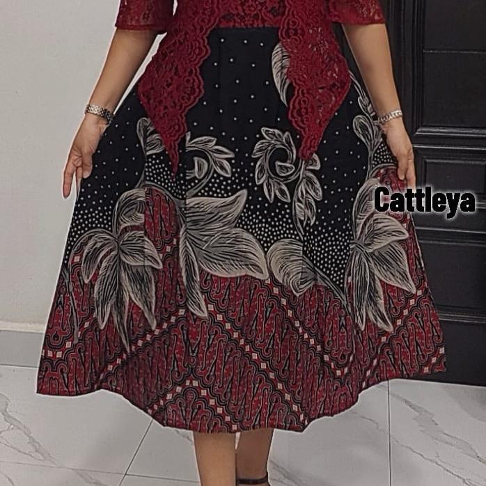 New Dres Batik Premium Kombinasi Brokat Lapis Puring Resleting Belakang Model Terbaru