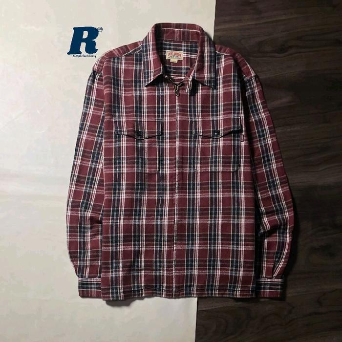 Kemeja Lengan Panjang Heavy Flannel Shirt 4 Pocket Zipper SMITHS AMERICAN Size L fit XL Unisex