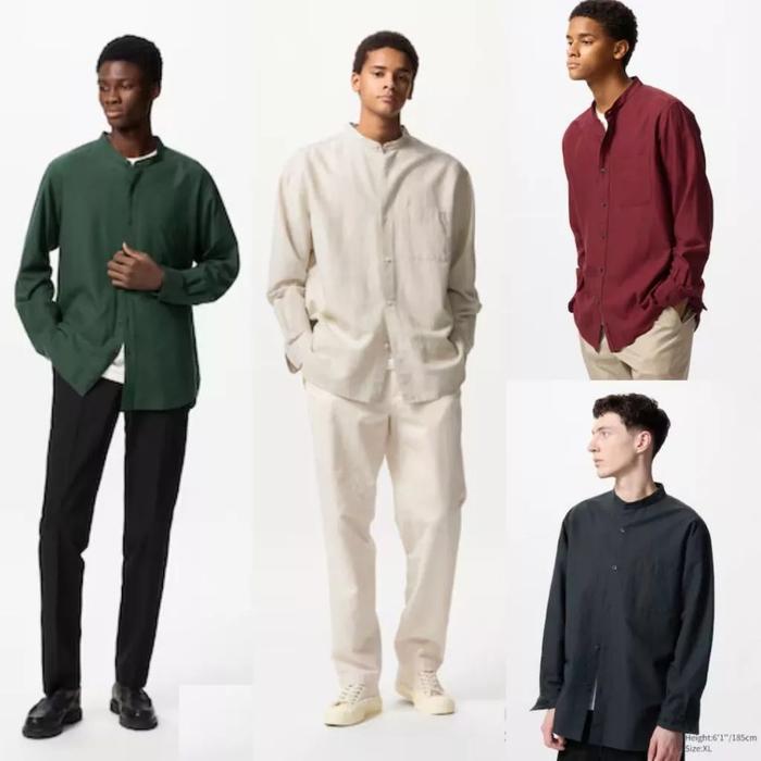Kemeja Lebaran Kerah Shanghai GU Soft Twill Woven Shanghai Long sleeve shirt Original - UQ
