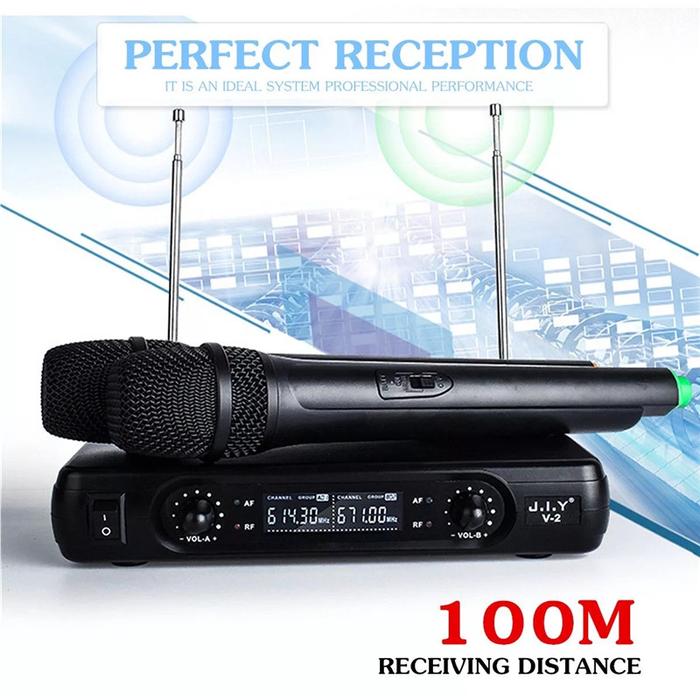 2 Channel Dual Cordless Handheld Mic Wireless Microphone System With
