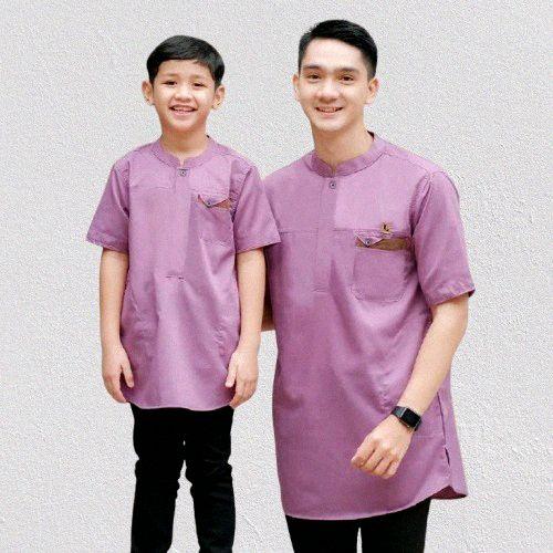Baju Koko Kurta Anak Lengan Pendek Lilac Kain Katun Lembut Muslim Toyobo Pendek Ukuran M L XL Kualit