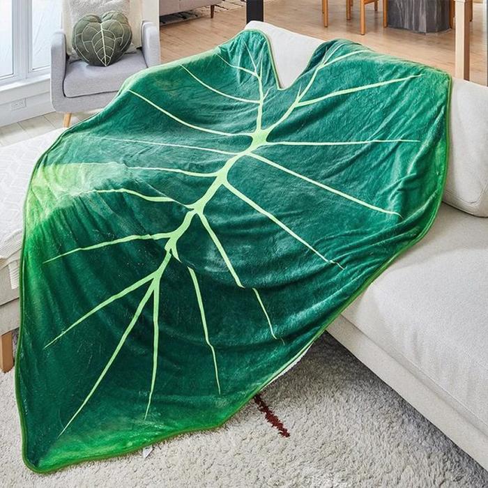 WASART Warm velvet giant leaf blanket for bed gloriosum plant printed winter fluffy fleece sofa plai