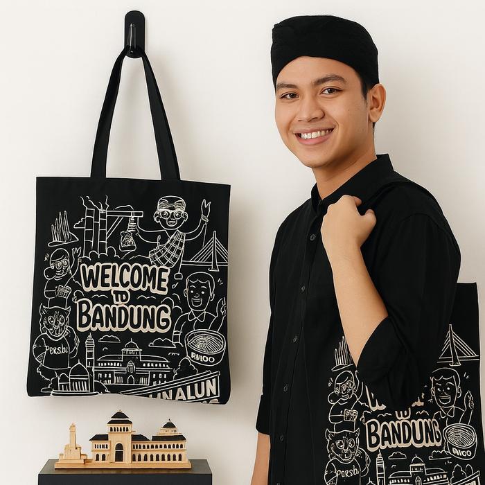 GTK - Totebag Bahan Dinir 300 Kanvas Tebal Resleting Muat Laptop 13 Inchi - Totebag Kampus Motif Ban
