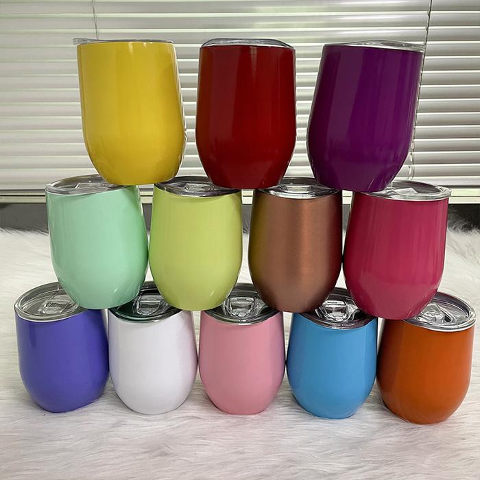 12oz Wine Tumbler Cup With Seal Lids Stainless Steel Glasses Coffee