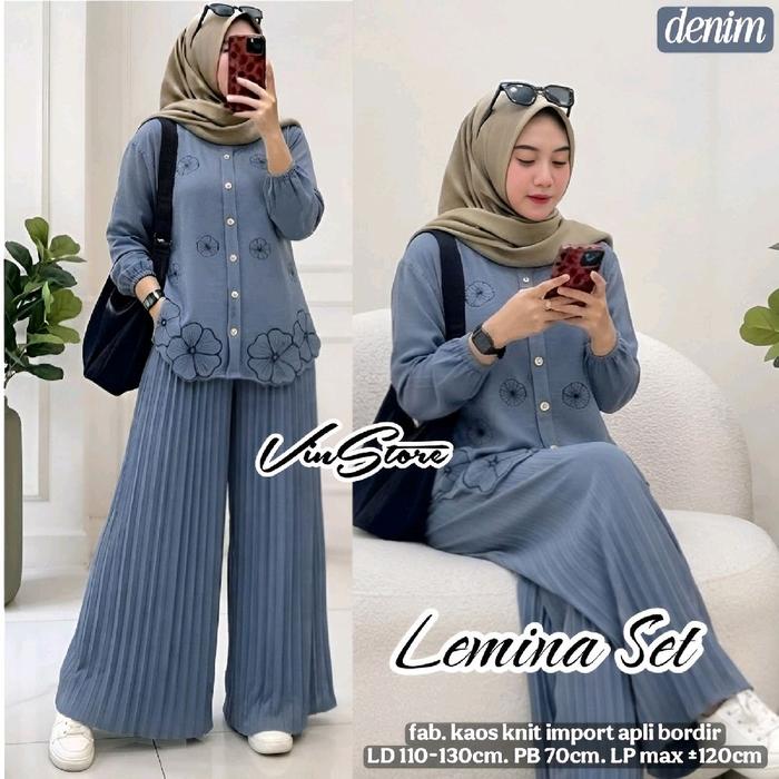 VinStore Lemina Set by Vinstore Setelan Celana Kulot Wanita Jumbo LD 110-130cm Nyaman Dipakai Baju M
