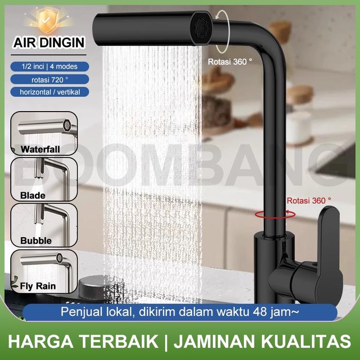 Kran Air Terjun 4 Mode/Kran Angsa Fleksibel/Kran Wastafel Cuci Piring/Kran Air 1/2 inci/Kran Shower