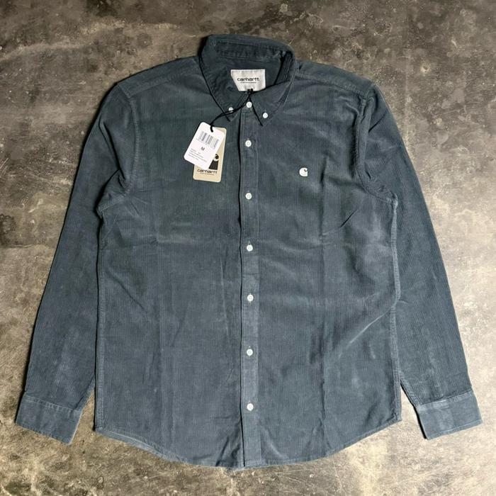 Kemeja Carhartt WIP L/S Madison Fine Cord Shirt Cozy Blue Wax - Original 100%
