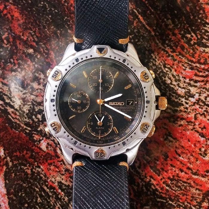 Jam Tangan SEIKO Chronograph Black Gold - 7T32 - 10BAR