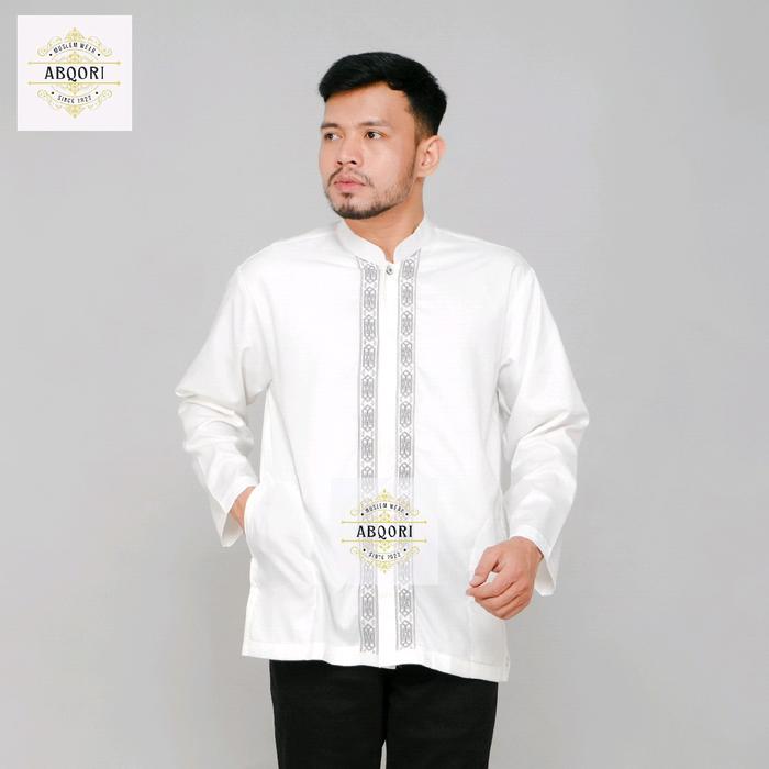 Baju Koko Pria Dewasa Lengan Panjang Warna Putih Tulang Kain Katun Toyobo Nyaman Dan Tebal Size M L