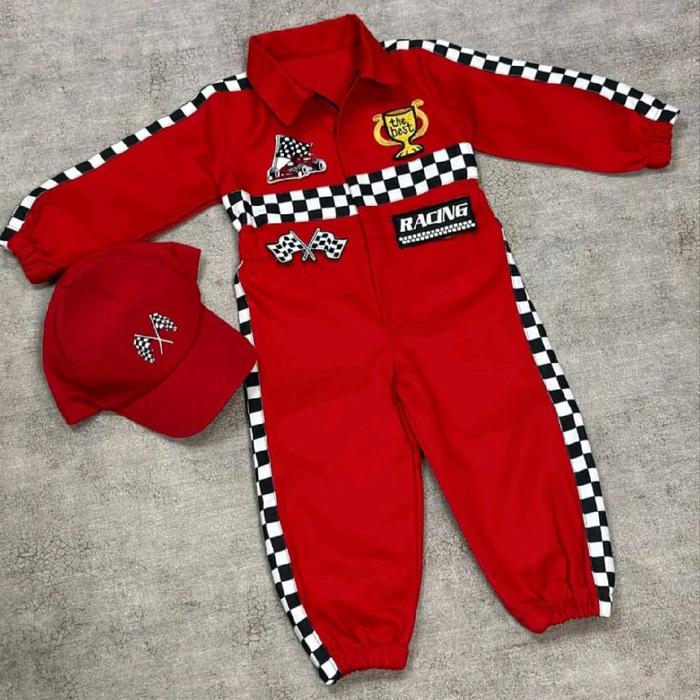 KOSTUM WEARPACK PEMBALAP MCQUEEN ANAK/KOSTUM PEMBALAP ANAK/KOSTUM PHOTOSHOOT ANAK FREE TOPI