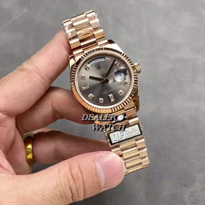 QF Factory V5 RolexDay-Date Green Ombre Dial 10P Diamond Rose Gold Case 36mm 128235