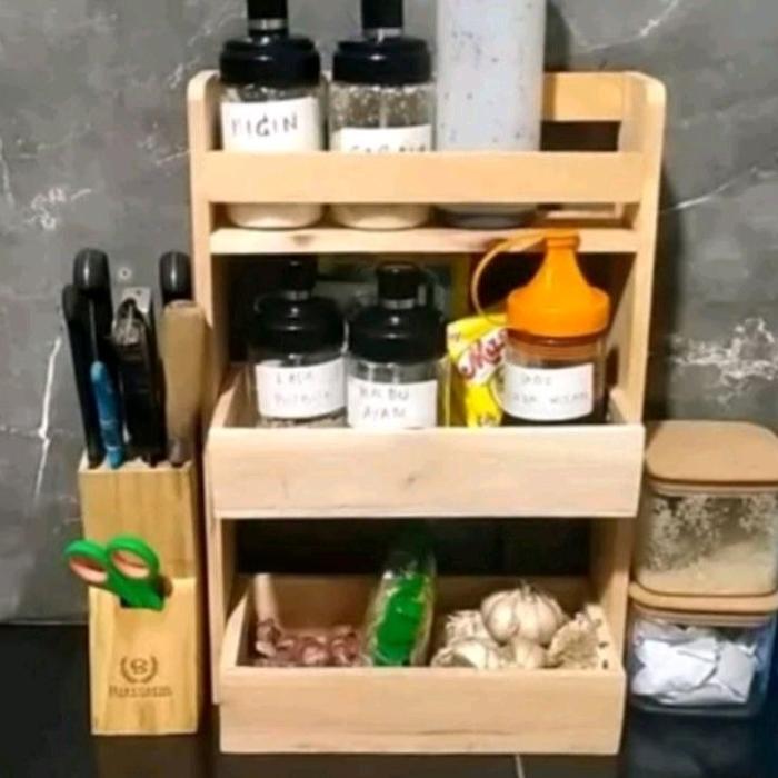 RAK BUMBU KOMBINASI RAK BAWANG 3 SUSUN KAYU TOPLES / RAK BUMBU DAPUR SERBAGUNA / TEMPAT BUMBU DAPUR 