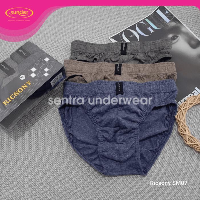 Celana Dalam Pria Ricsony SM07 Bahan Katun Poliester Polos Brief Man Original Ukuran M L XL