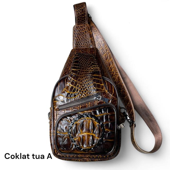 Tas slempang waistbag pria kulit buaya asli merauke