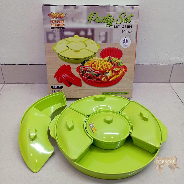 [HIJAU STABILO] Party Set Melamin PS-0101/ Wadah Saji Prasmanan Golden Dragon