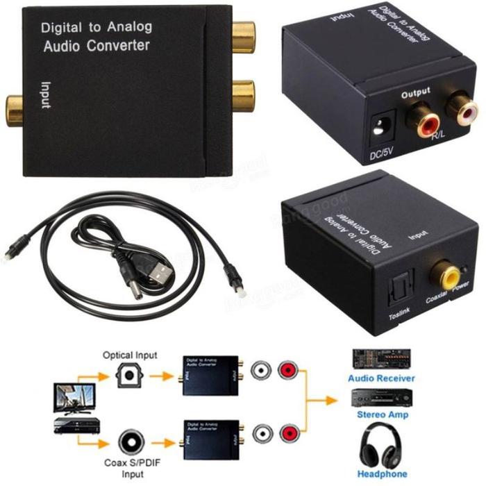 Converter Toslink to Analog Audio Digital TV to RCA to AUX Kabel Optical Optik Optic