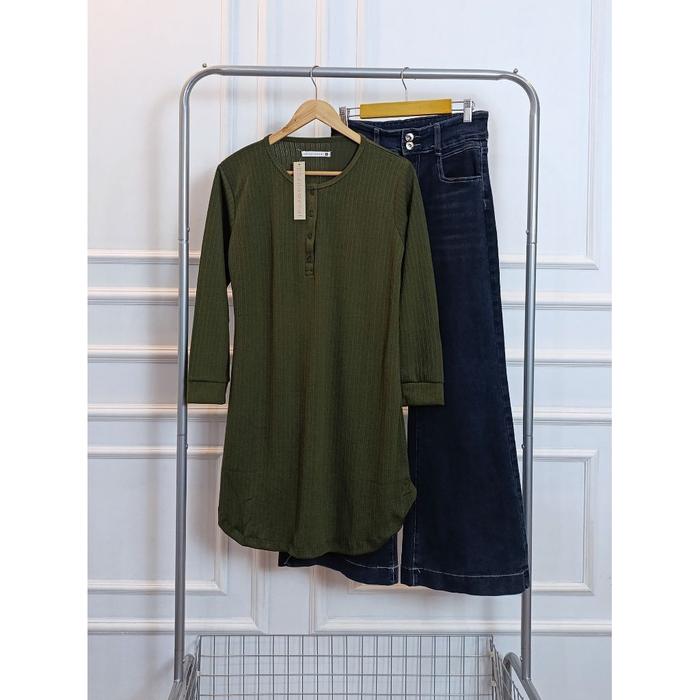 Safitiri Long Tunik Phenomenal Knit Waffle | Tunik Wanita Busui Friendly | Atasan Panjang Lengan Man