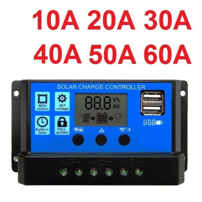 Solar Charge Controller LCD LED Display Solar PWM 12V/24V 10A 20A 30A 50A 60A USB Panel Surya Charge
