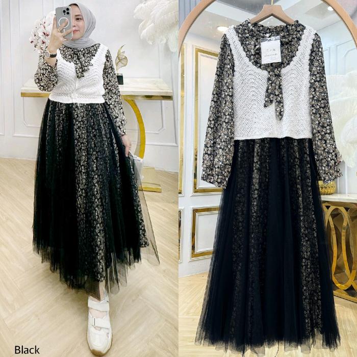 Gamis impor tutu Gamis mewah Gamis pestah Gamis murah Dress Import 3 in 1.. Matt katun tile mix raju