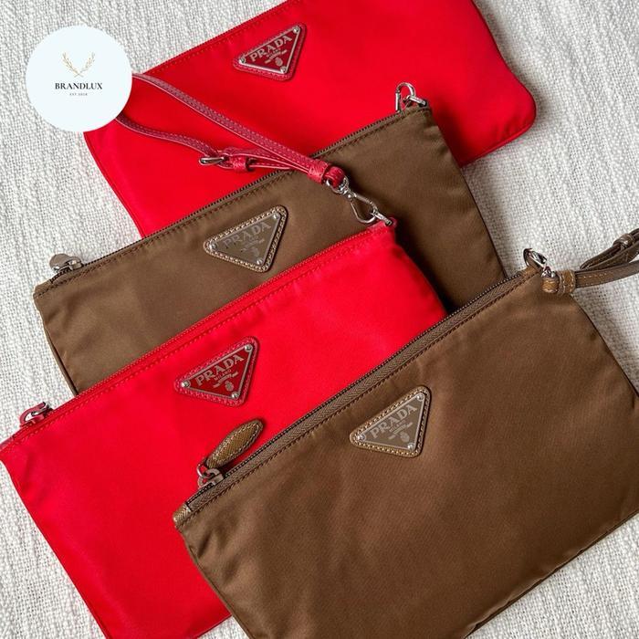 PRADA NYLON POUCH BROWN RED