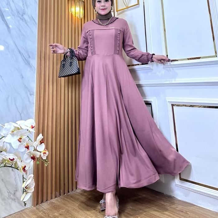 Gamis sulis//gamis plat//gamis polos mix kerut smoke//gamis payung lengan karet// Dress Wanita Musli