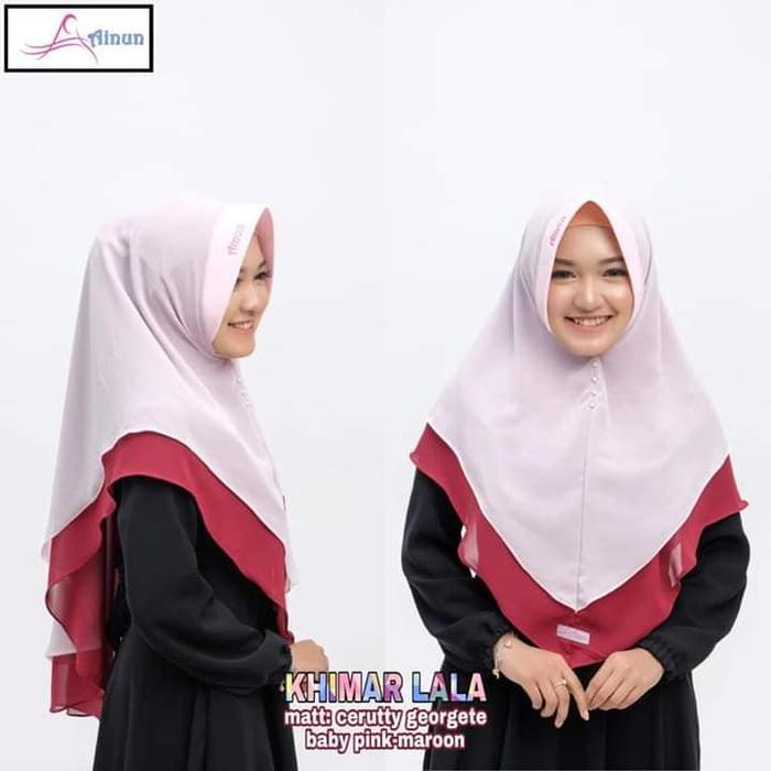 Baru Ainun Hijab Khimar Lala Kerudung Khimar Layer Two Tone Ceruty Premium