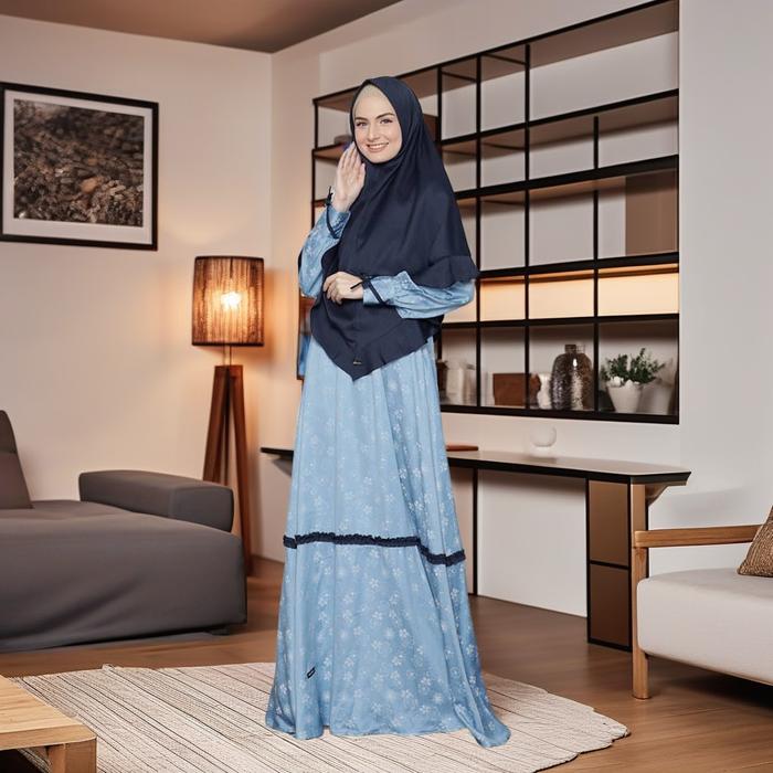 BAJU DRESS JUMBO GAMIS HIJAB NIBRAS PREMIUM HAITWO GM 84 BLUE STONE