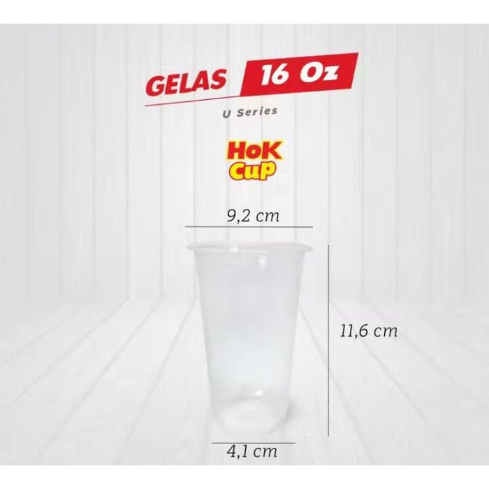Safitiri Plastik Oval Hok Cup (50.) Bening Tebal Kuat U-Cup Boba Es Teh Bening 12 Oz 14 Oz 16 Oz
