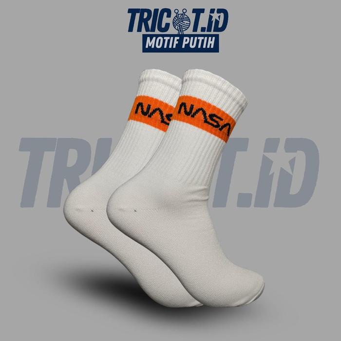 TRICOT.ID-Kaos Kaki Oldschool Panjang Motif Nasa Putih Pria Wanita Dewasa