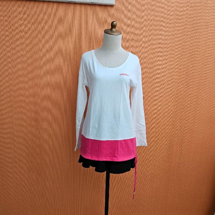 atasan kaos wanita putih pink ADIDAS NEO cewek M blouse lengan panjang cute santai