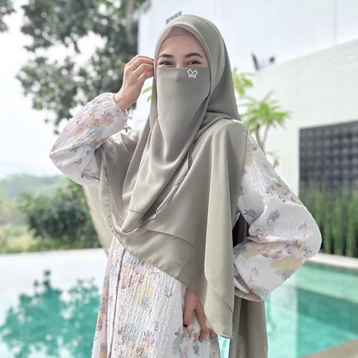 Hijab Segi Empat Oval Bella Sequare 1 Set Cadar/Jilbab - Muslim, Square 120x120 cm Wanita Hitam
