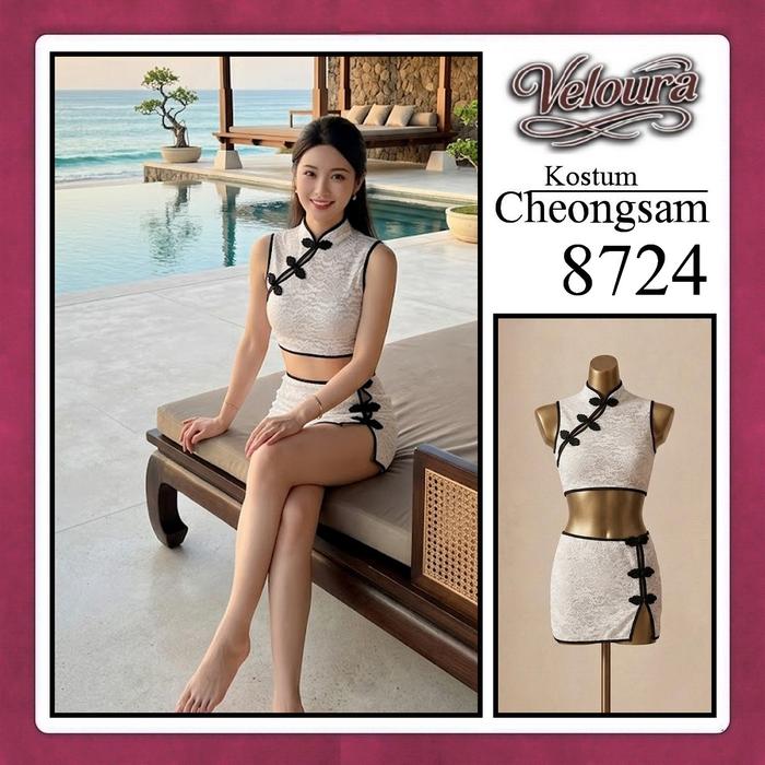 Veloura Pakaian Chongsam Mini - 8724 - Kostum Lingerie Sexy Dress model Baju China Cheongsam