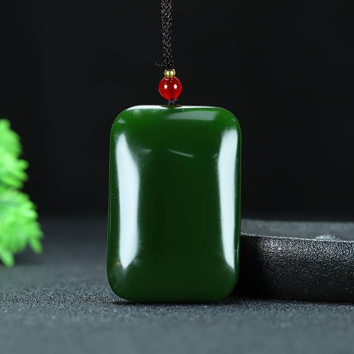 Kalung Giok Kotak Putih & Hijau / Kalung Tali Liontin Batu Sintetis Persegi / Square Green White Pla