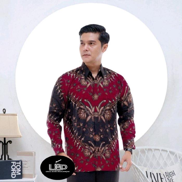 Baju batik Pria Lengan Panjang warna maroon Motif Terbaru Yang Lagi Trend Viral M L XL XXL Hem Atasa
