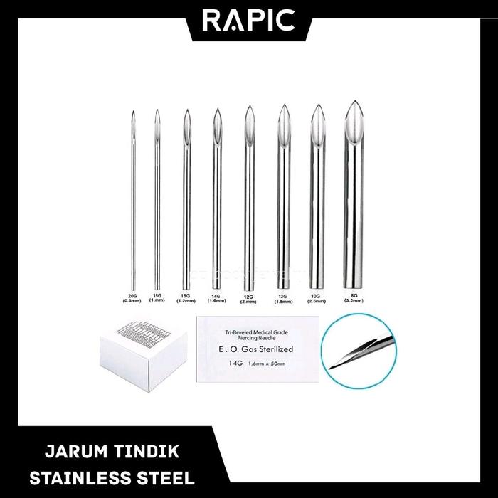 Jarum Stainless Steel untuk tindik telinga, hidung, lidah, bibir, alis, pusar, dan lain sebagainya