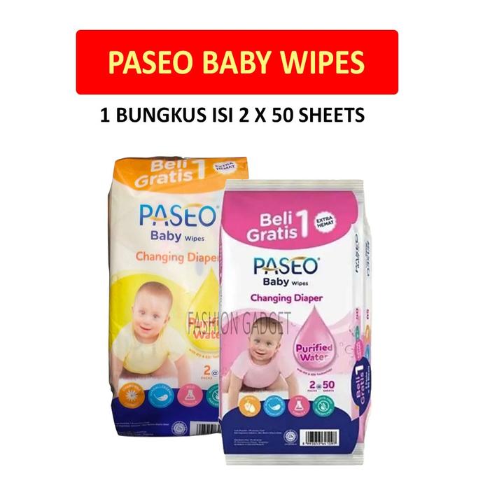 Paseo Baby Wipes 1 Bungkus Isi 2 X 50 Sheets Changing Diaper Tissue Tisu Basah Jojoba Chamomile