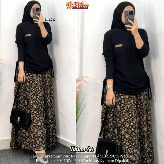 TATUM ONESET SETELAN WANITA BAHAN KAOS ASTER PREMIUM MOTIF BUNGA KOMBINSI POLOS Original Tunik BajuS