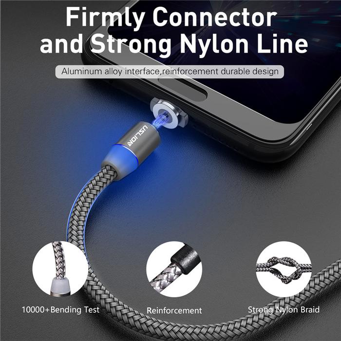 USLION 3M LED Magnetic Cable & Micro USB Cable & USB Type C Cable