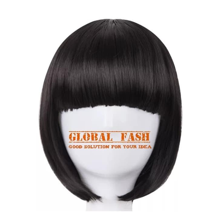 Wig bob hitam/ Wig pendek lurus / Wig Cosplay/ Rambut Palsu full/ wig lurus pendek/ wig poni