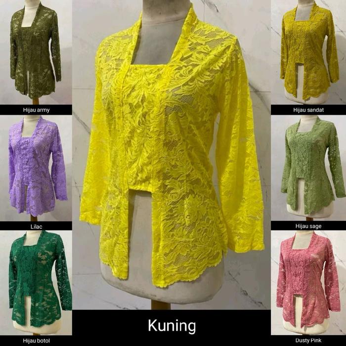 LENGKAP Atasan Top Tangan Li_ Kebaya Brokat Brukat Panjang Merah Maroon Abu Brocade Warna Warni Polo