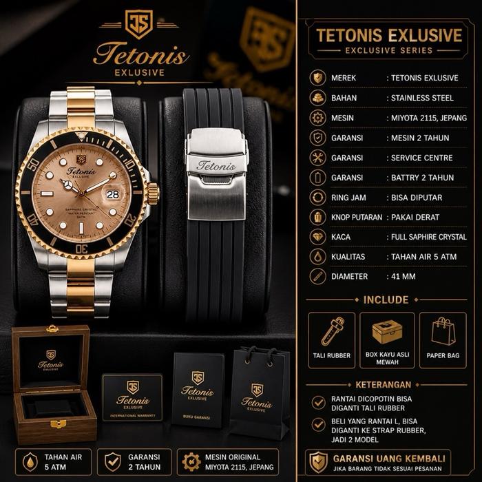 Tetonis  Exclusive TS 5003  All  Solid Stainless Steel,Mesin MIYOTA 2115,Super Mewah,Khusus Model in