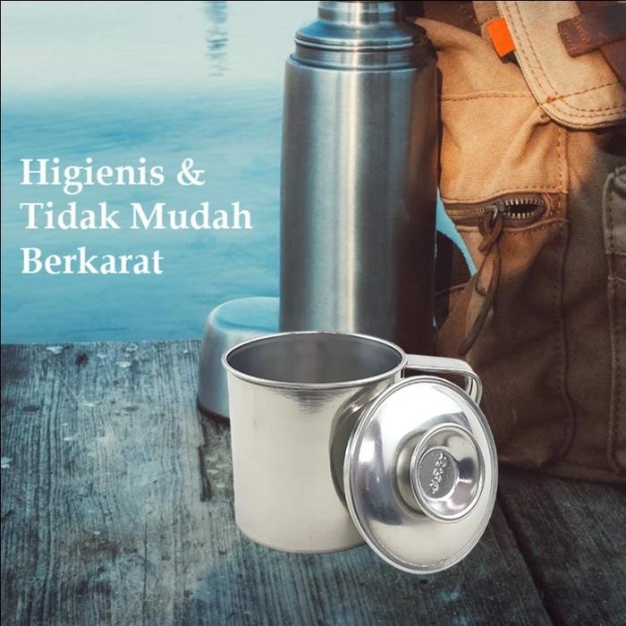 Gelas ROSH / MUG Cangkir Dengan Tutup Stainless 8 9 10 12 cm