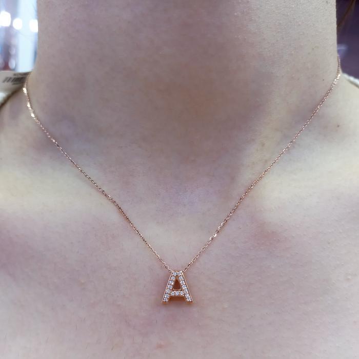 Liontin Berlian Inisial / Huruf A+Kalung Emas- Kimberly Jewellery