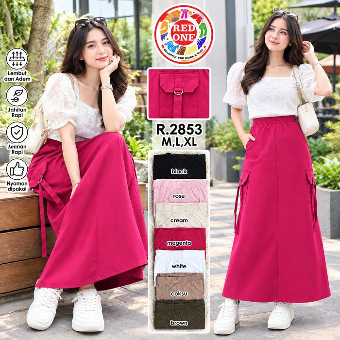 [RED ONE 888] R.2853 Rok Maxi Cargo Wanita Fashion Korea Kekinian Model A-Line Nyaman Dipakai, Rok P