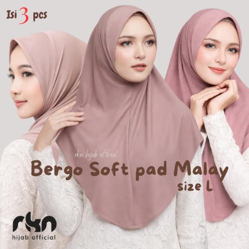 PAKET 3 PCS BERGO SOFTPAD MALAY SIZE L / BSM L Jilbab Muslim Kerudung Wanita Instan Nyaman Variasi